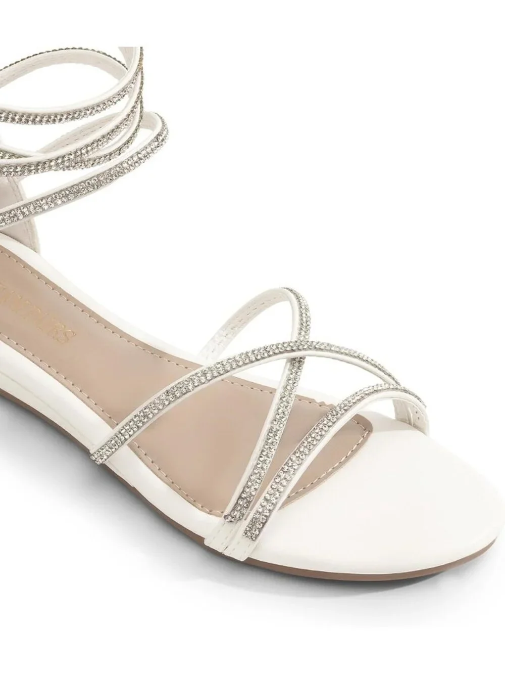 Women's White Rhinestones Gladiator Flat Sandals Ankle Strap Comfortable Zip